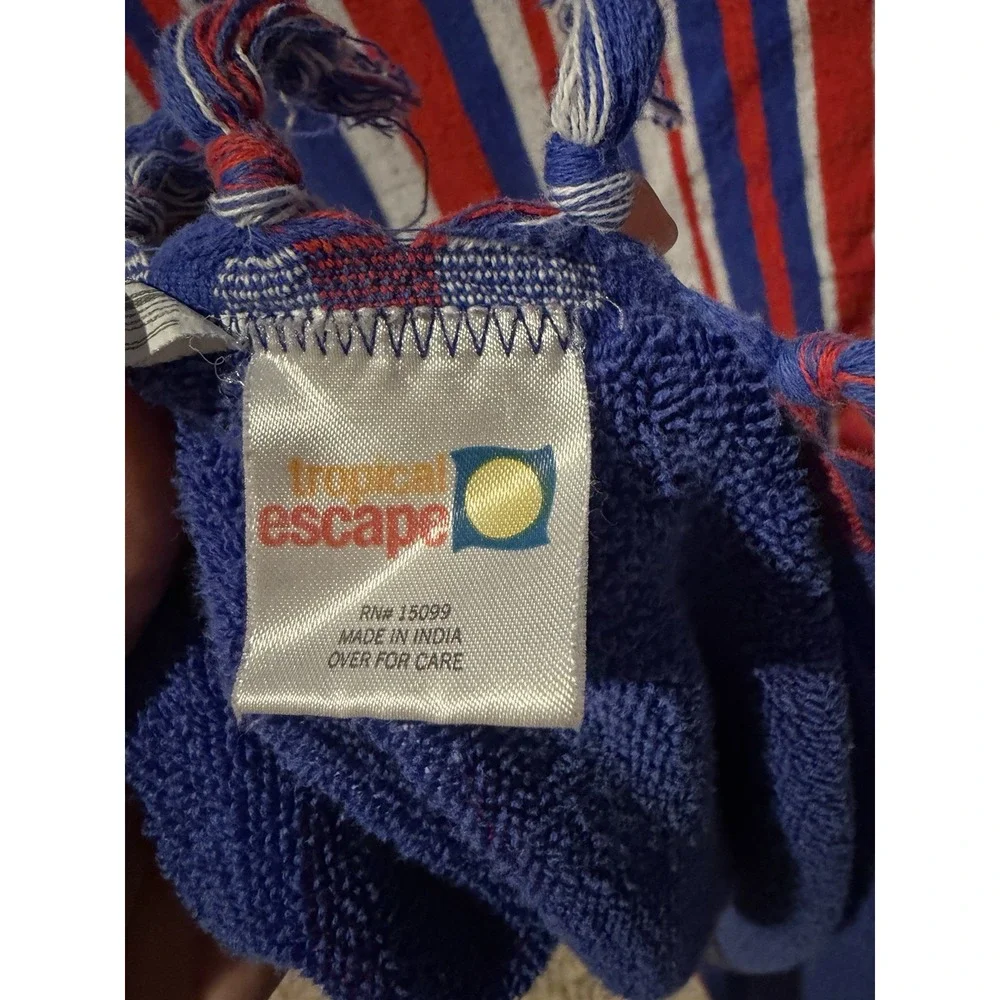 Tropical Escape Liberia Flag Beach Towel 100% Cotton Red White Blue Fringe 53